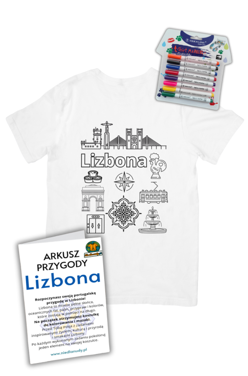 Koszulka z nadrukiem do kolorowania i mazakami w komplecie - Lizbona